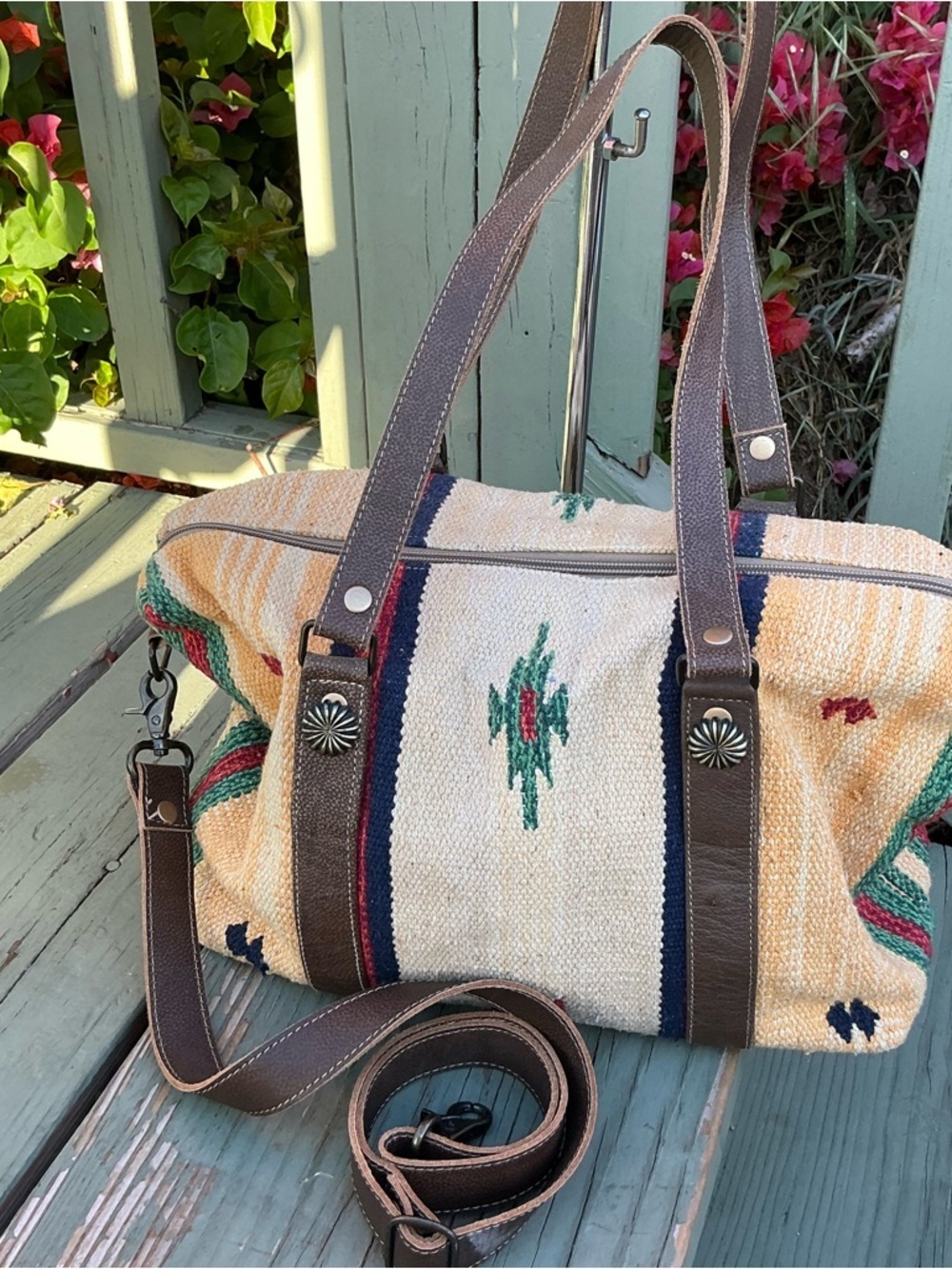 Myra Bag Southwestern Woven Canvas Morgan Mimi Duffel Leather & Rug Bag